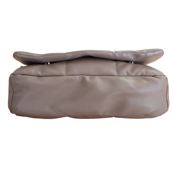 Sandra Roberts Square Quilted Faux Vegan Taupe Leather Shoulder Clutch Bag Purse - Picture 8 of 12